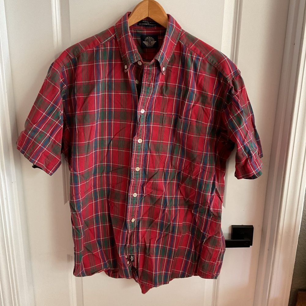 Dockers - Button Down Short Sleeve Plaid Shirt - Red - Men’s Size Large